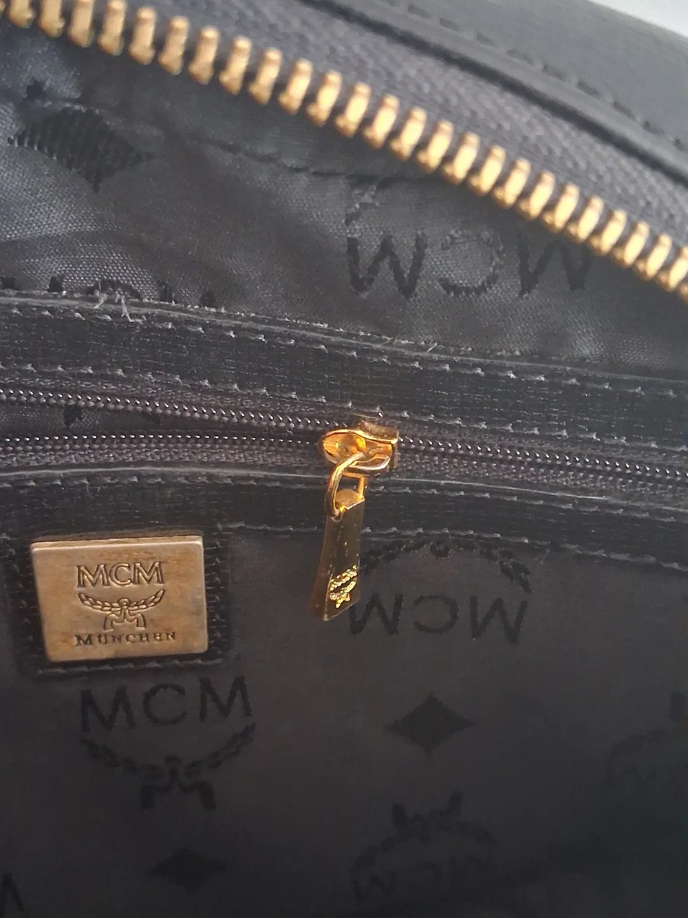 💯Authentic..  MCM Black Leather Crossbody Bag with Gold Hardware